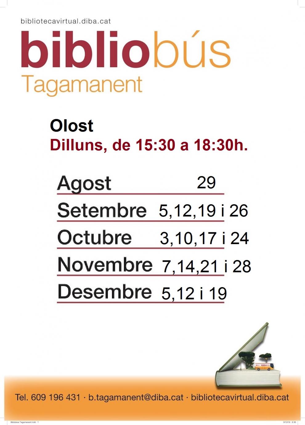 Horari del Bibliobus Tagamanent d'agost a desembre